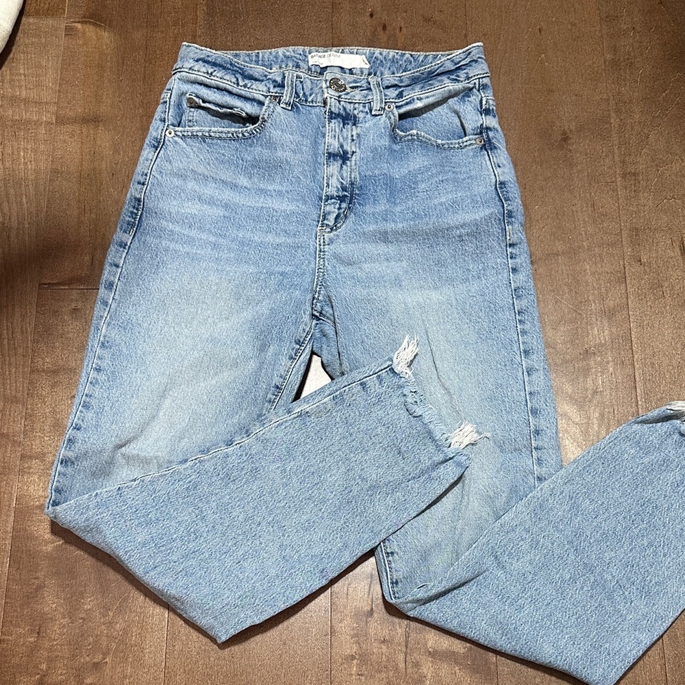 Garage Light Blue Straight Leg Jeans with Raw Hem